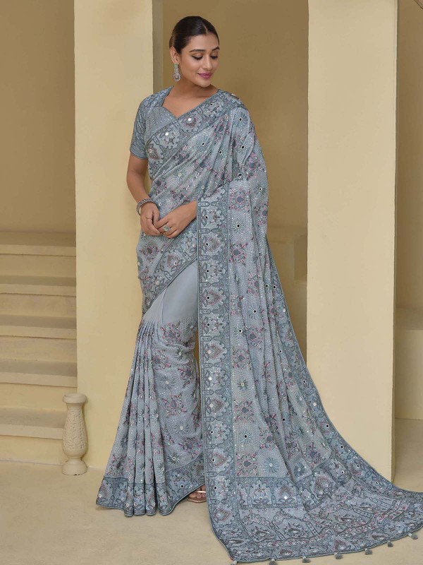 Slate Blue Pure Banarasi Tuscany Saree